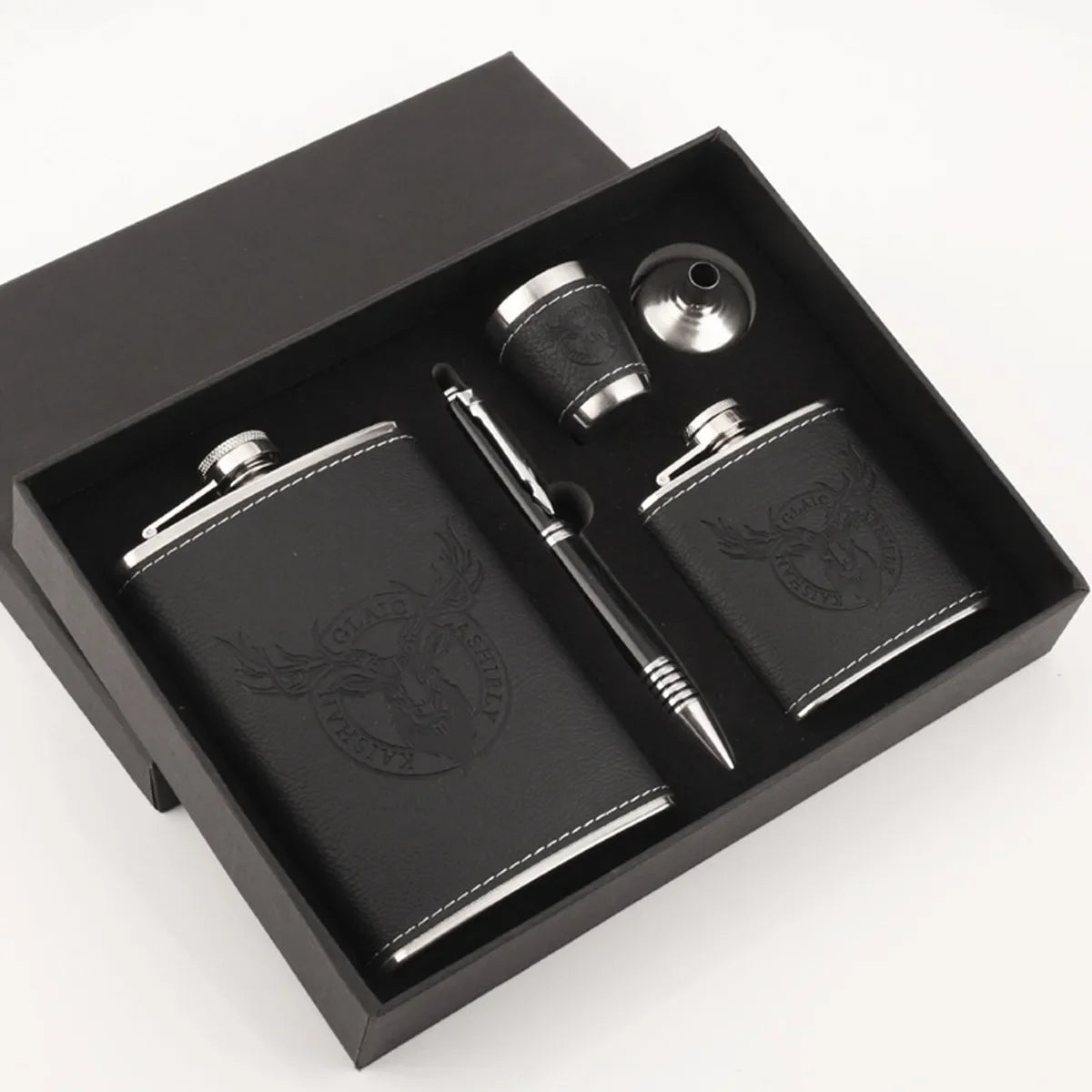 8oz Leather-Wrapped Stainless Steel Hip Flask – Alcohol Gift Pack Assorted