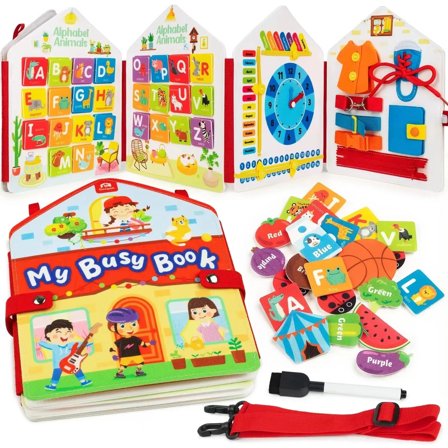 Montessori Toddler Busy Book – Dinosaur Theme Sensory Life Skill Backpack