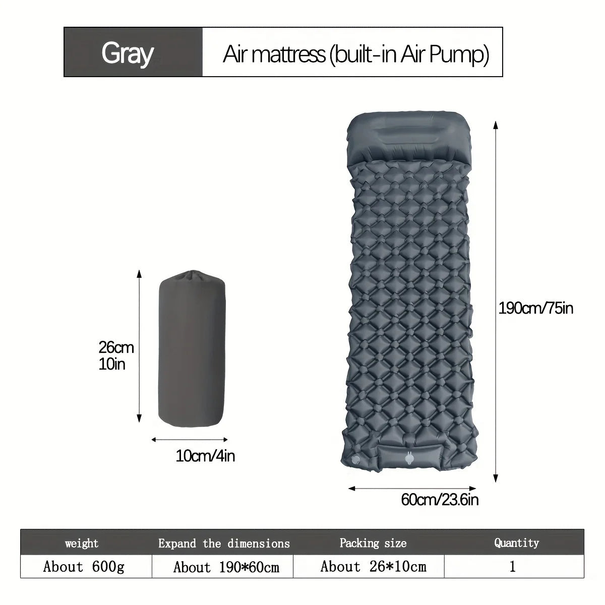 Ultralight Inflatable Camping Mattress with Built-In Pillow and Pump