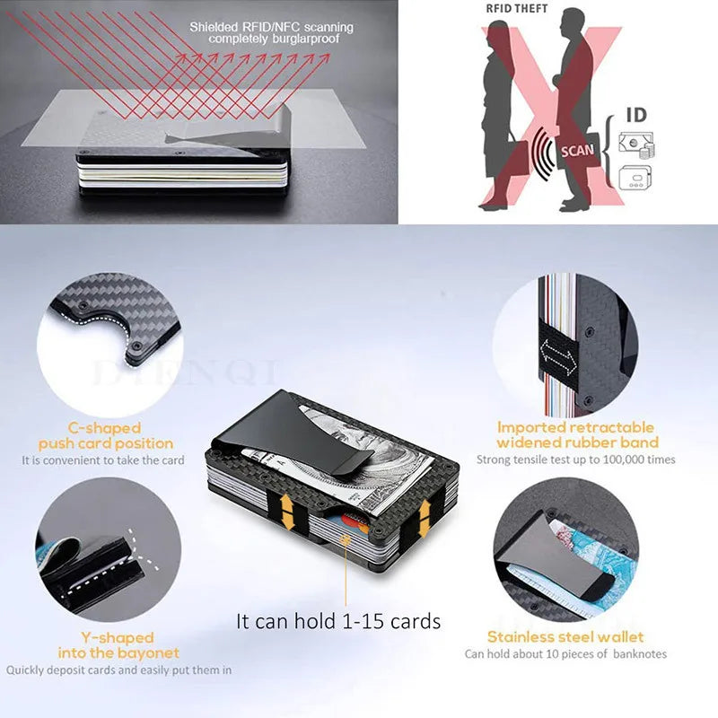 Slim RFID-Blocking Metal Wallet for Men - Front Pocket Wallet with Money Clip
