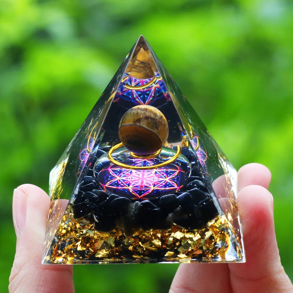 Energy Pyramid with Amethyst Ball – Orgonite Reiki Chakra Healing Crystal Craft