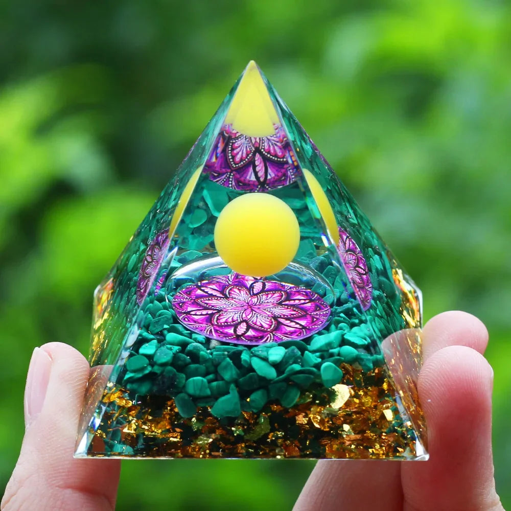 Energy Pyramid with Amethyst Ball – Orgonite Reiki Chakra Healing Crystal Craft