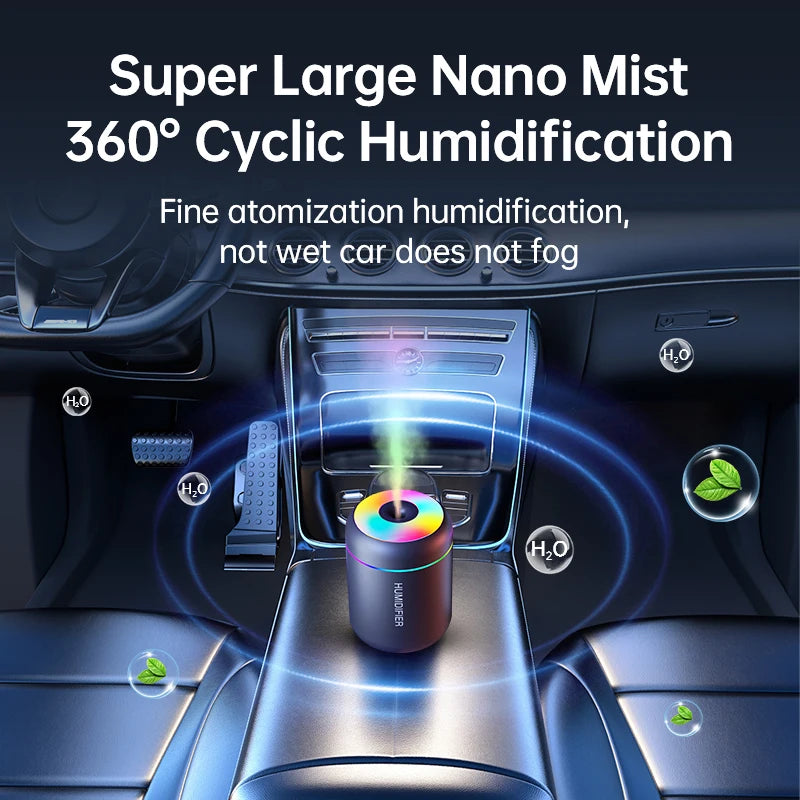 180ML Mini Air Humidifier - USB Electric Aroma Diffuser & Essential Oil Purifier with LED Lights for Car, Home & Bedroom