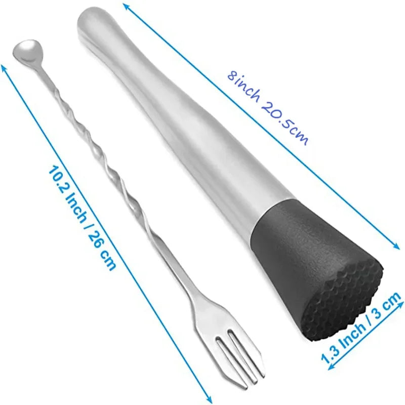 8 Inch Cocktail Muddler and Mixing Spoon Set