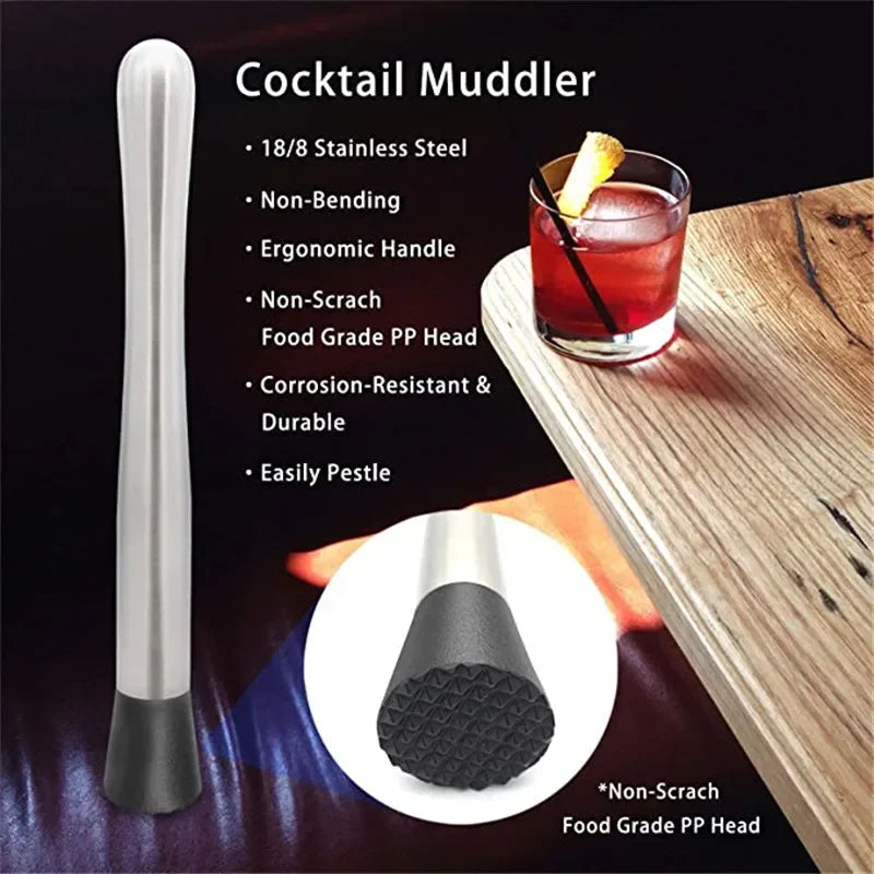 8 Inch Cocktail Muddler and Mixing Spoon Set