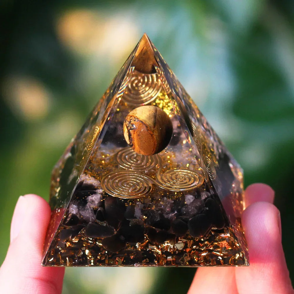 Energy Pyramid with Amethyst Ball – Orgonite Reiki Chakra Healing Crystal Craft