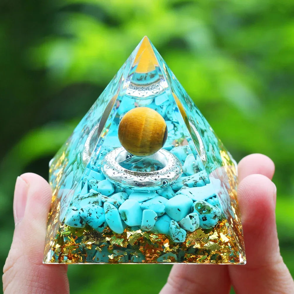 Energy Pyramid with Amethyst Ball – Orgonite Reiki Chakra Healing Crystal Craft