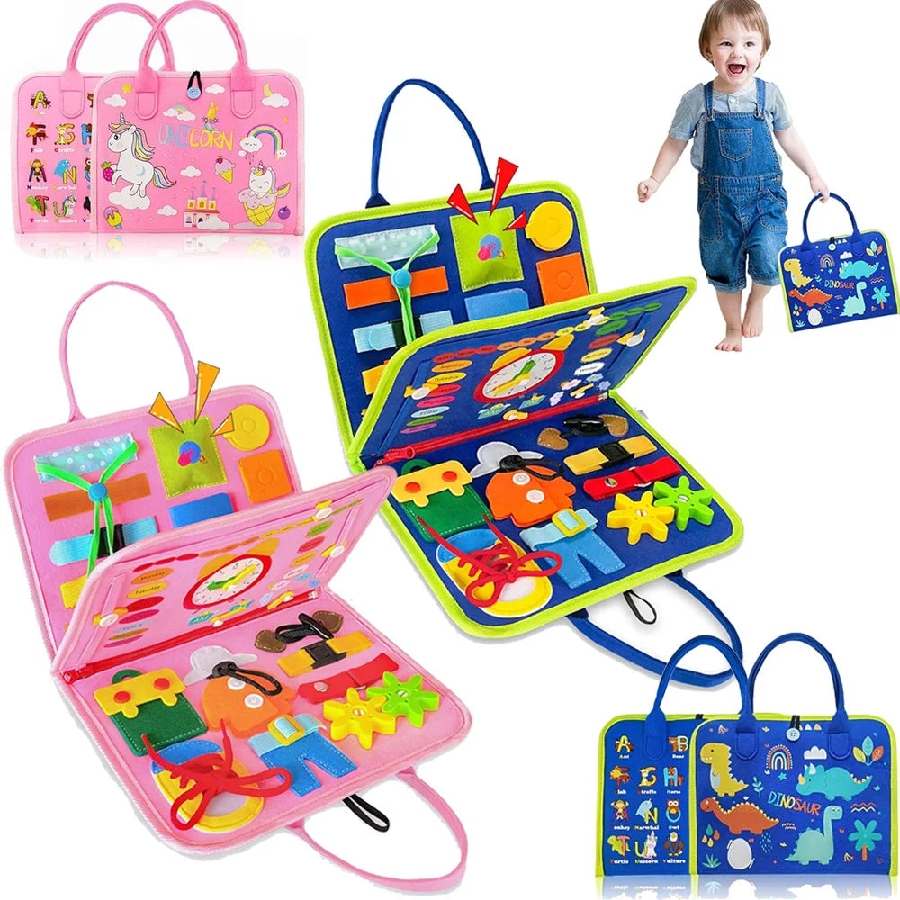 Montessori Toddler Busy Book – Dinosaur Theme Sensory Life Skill Backpack