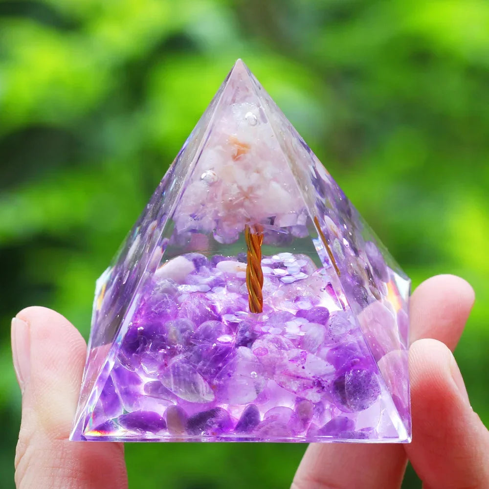 Energy Pyramid with Amethyst Ball – Orgonite Reiki Chakra Healing Crystal Craft