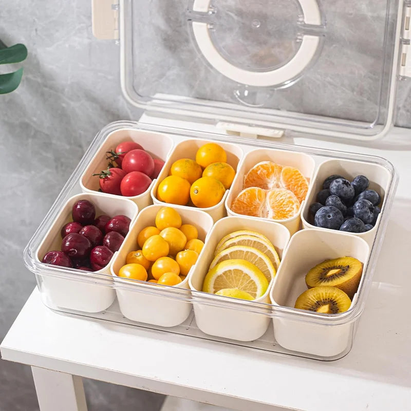 8-Grid Divided Serving Tray – Portable Storage Box for Seasoning, Snacks, Fruits, and Food