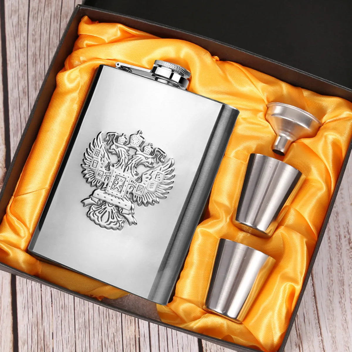 8oz Leather-Wrapped Stainless Steel Hip Flask – Whiskey & Wine Bottle Gift Set ASSORTED