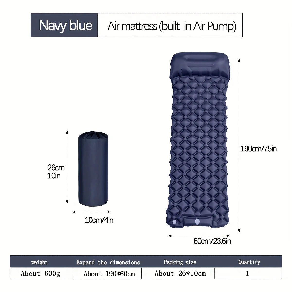 Ultralight Inflatable Camping Mattress with Built-In Pillow and Pump