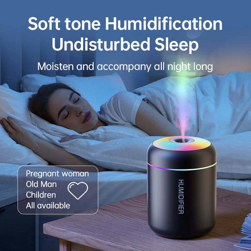 180ML Mini Air Humidifier - USB Electric Aroma Diffuser & Essential Oil Purifier with LED Lights for Car, Home & Bedroom