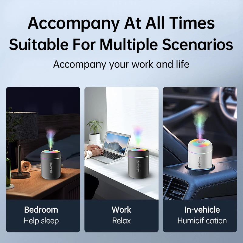 180ML Mini Air Humidifier - USB Electric Aroma Diffuser & Essential Oil Purifier with LED Lights for Car, Home & Bedroom