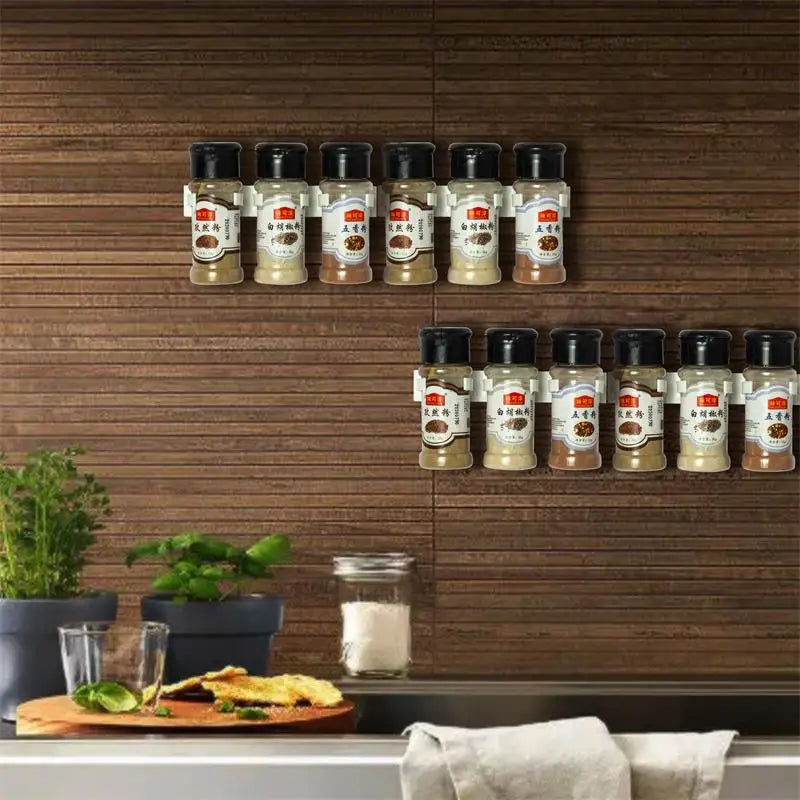 2pcs Plastic Kitchen Jar Rack – Wall-Mounted Spice Bottle Holder