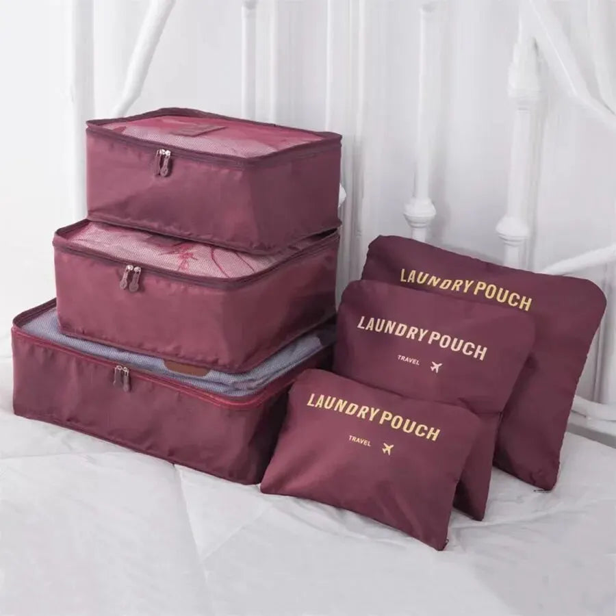 6Pcs Travel Clothes Storage Bags Set – Portable Luggage Organizer Pouch Packing Cube for Shoes and Clothes