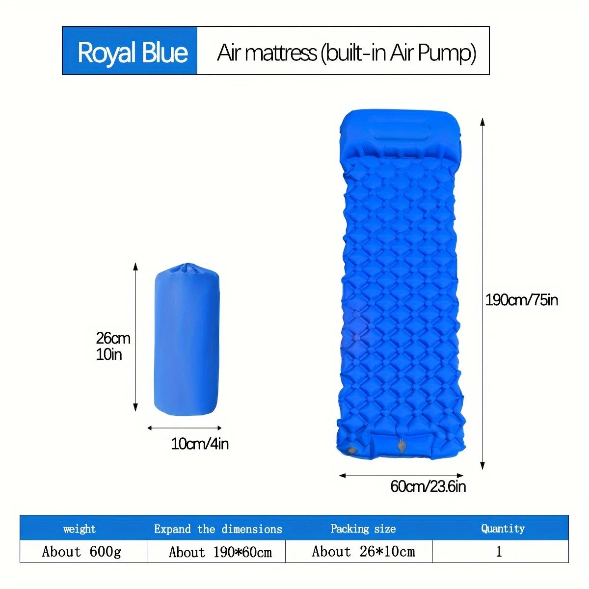 Ultralight Inflatable Camping Mattress with Built-In Pillow and Pump