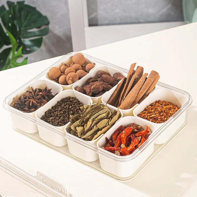 8-Grid Divided Serving Tray – Portable Storage Box for Seasoning, Snacks, Fruits, and Food