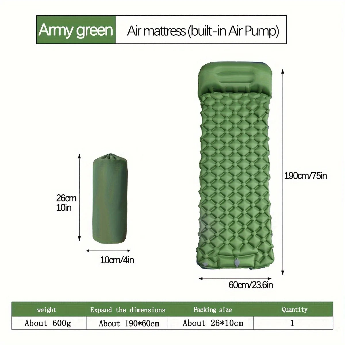 Ultralight Inflatable Camping Mattress with Built-In Pillow and Pump