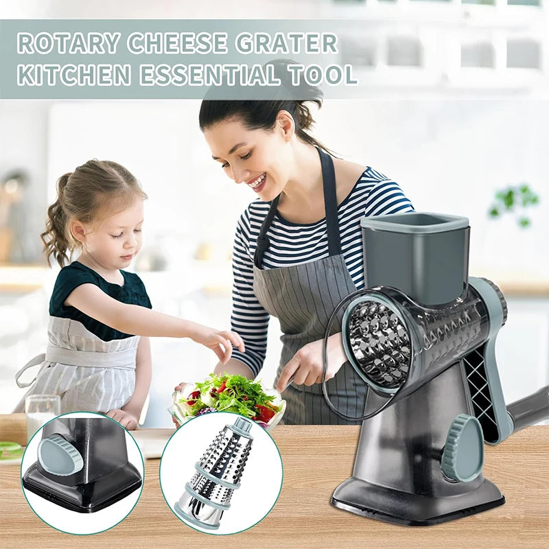 3-in-1 Rotary Cheese Grater & Vegetable Slicer