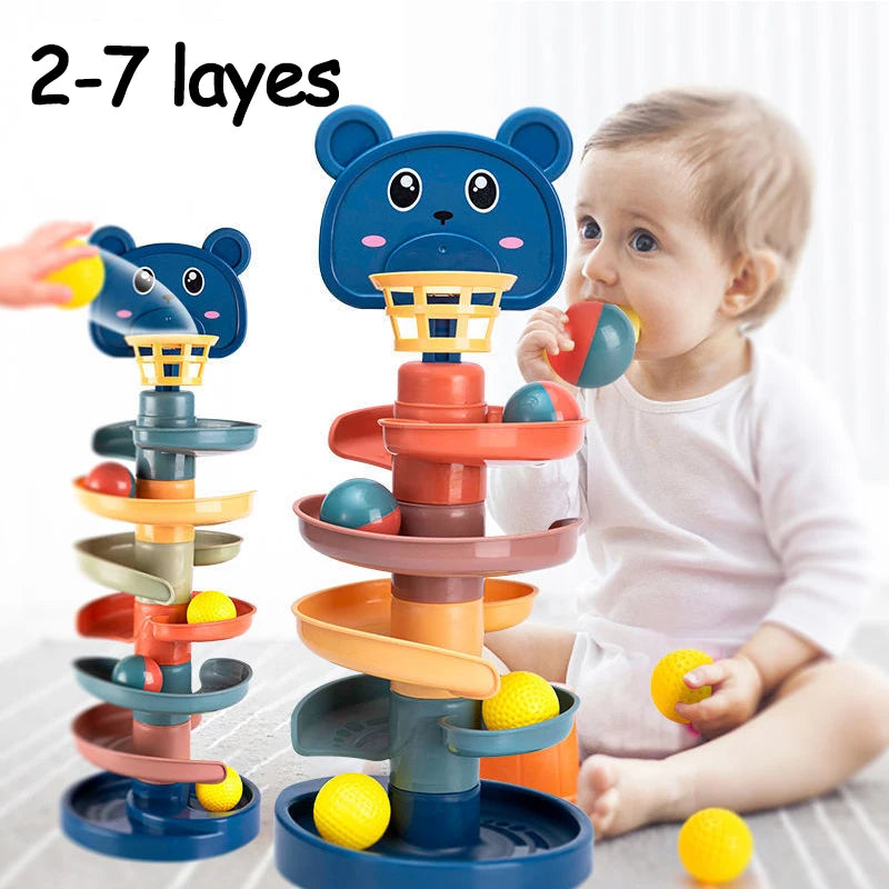 2-7 Layers Track Rolling Ball Pile Tower – Educational Toy for Babies and Kids