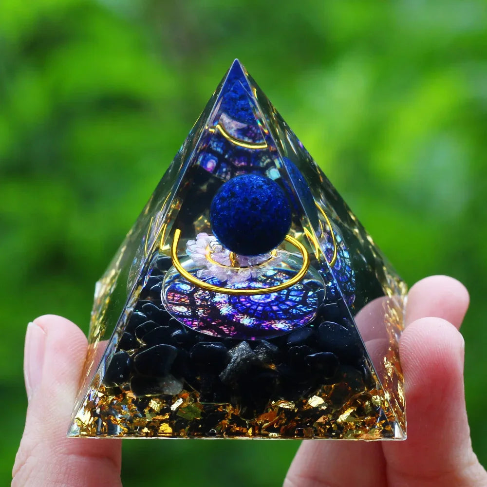 Energy Pyramid with Amethyst Ball – Orgonite Reiki Chakra Healing Crystal Craft