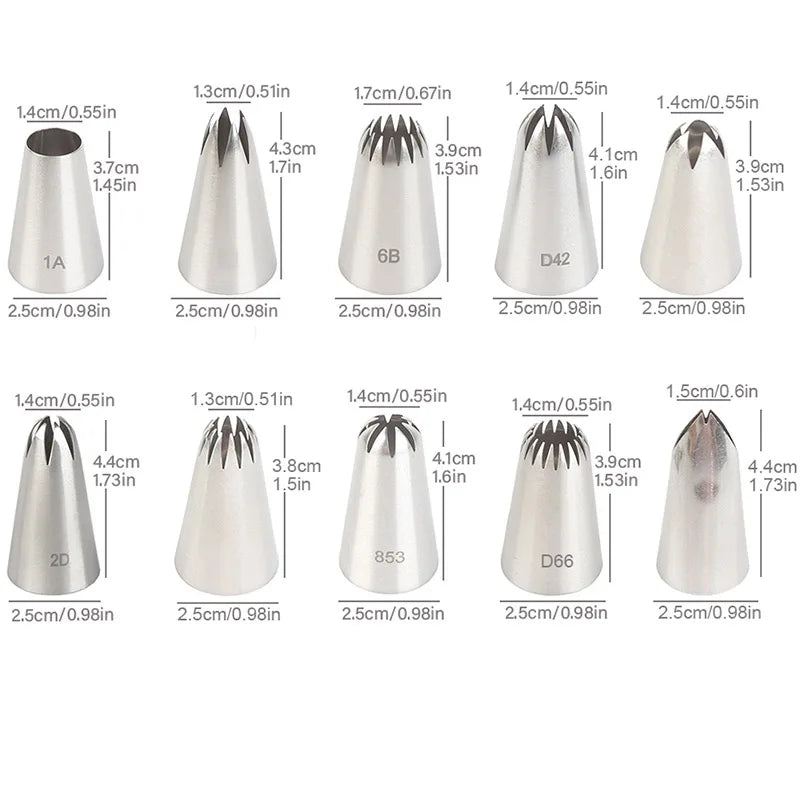 10pcs Stainless Steel Piping Nozzles Set