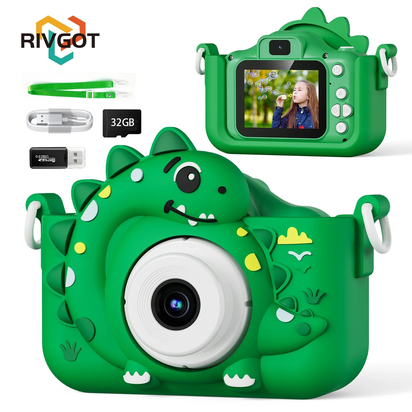 Kids Digital Cartoon Dinosaur Camera – 1080P HD with 32GB Card