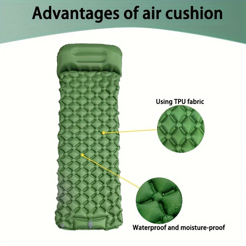 Ultralight Inflatable Camping Mattress with Built-In Pillow and Pump