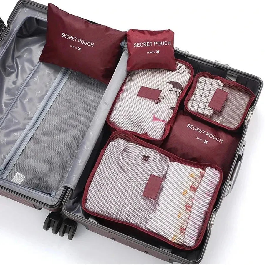 6Pcs Travel Clothes Storage Bags Set – Portable Luggage Organizer Pouch Packing Cube for Shoes and Clothes