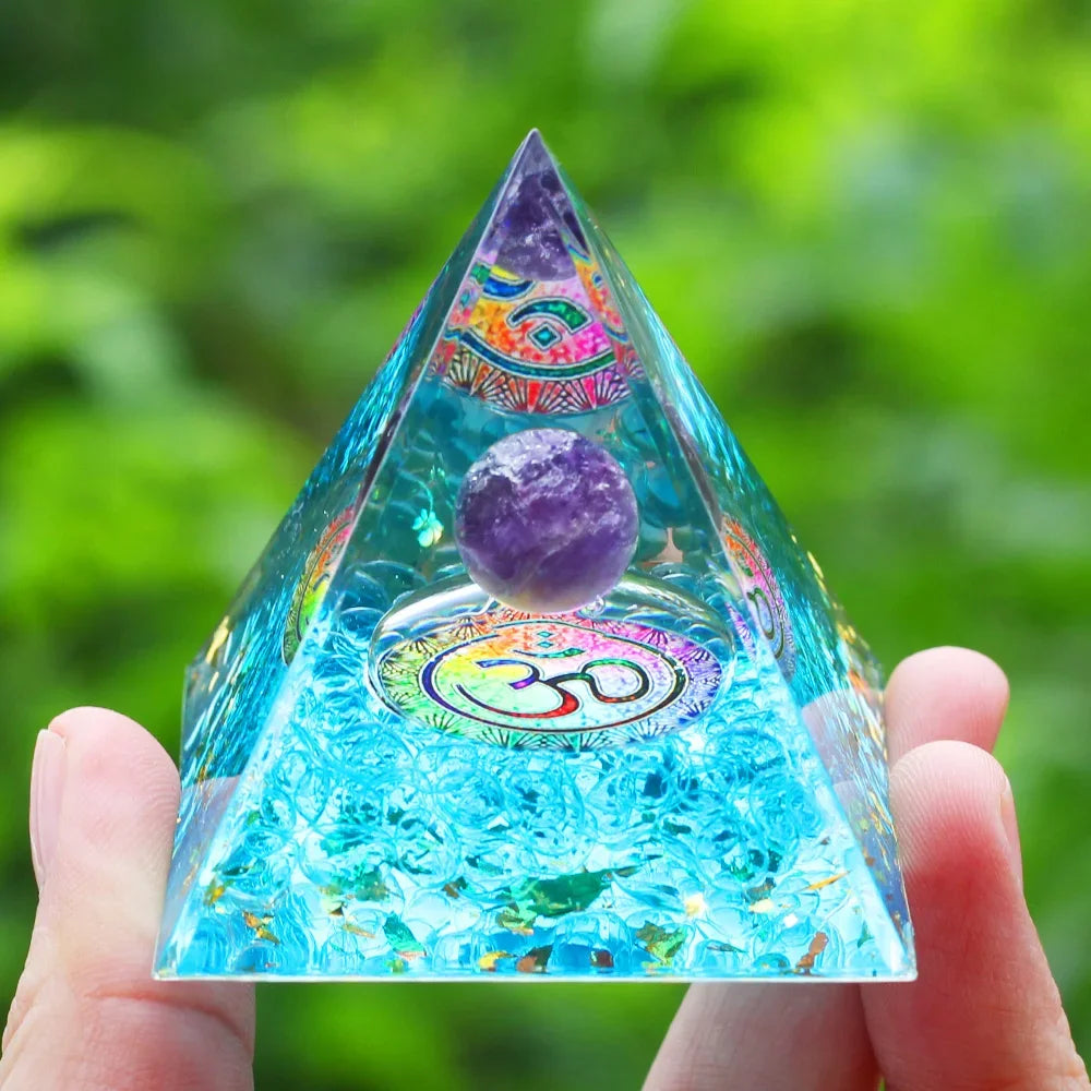 Energy Pyramid with Amethyst Ball – Orgonite Reiki Chakra Healing Crystal Craft