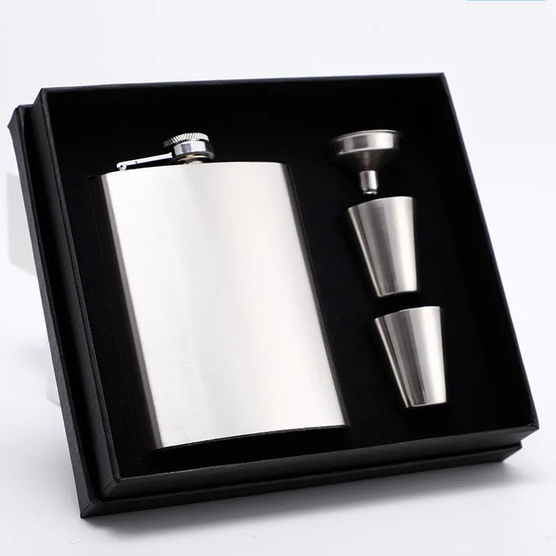8oz Leather-Wrapped Stainless Steel Hip Flask – Whiskey & Wine Bottle Gift Set ASSORTED