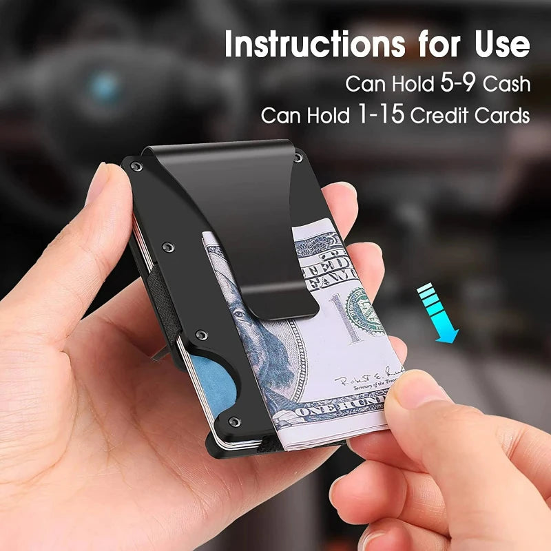 Slim RFID-Blocking Metal Wallet for Men - Front Pocket Wallet with Money Clip
