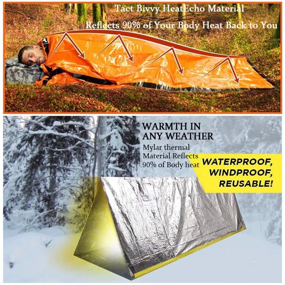 Portable Waterproof Emergency Survival Sleeping Bag – Thermal Sack & Mylar Blanket