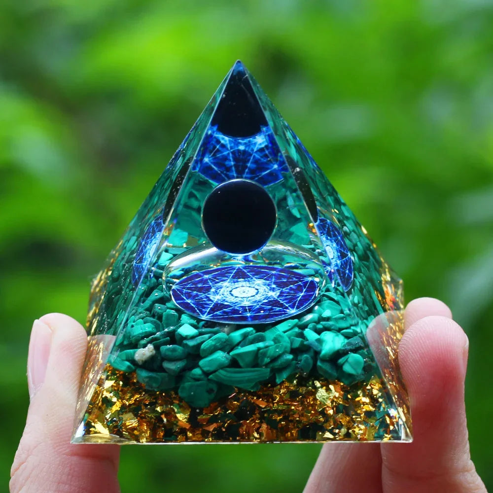 Energy Pyramid with Amethyst Ball – Orgonite Reiki Chakra Healing Crystal Craft