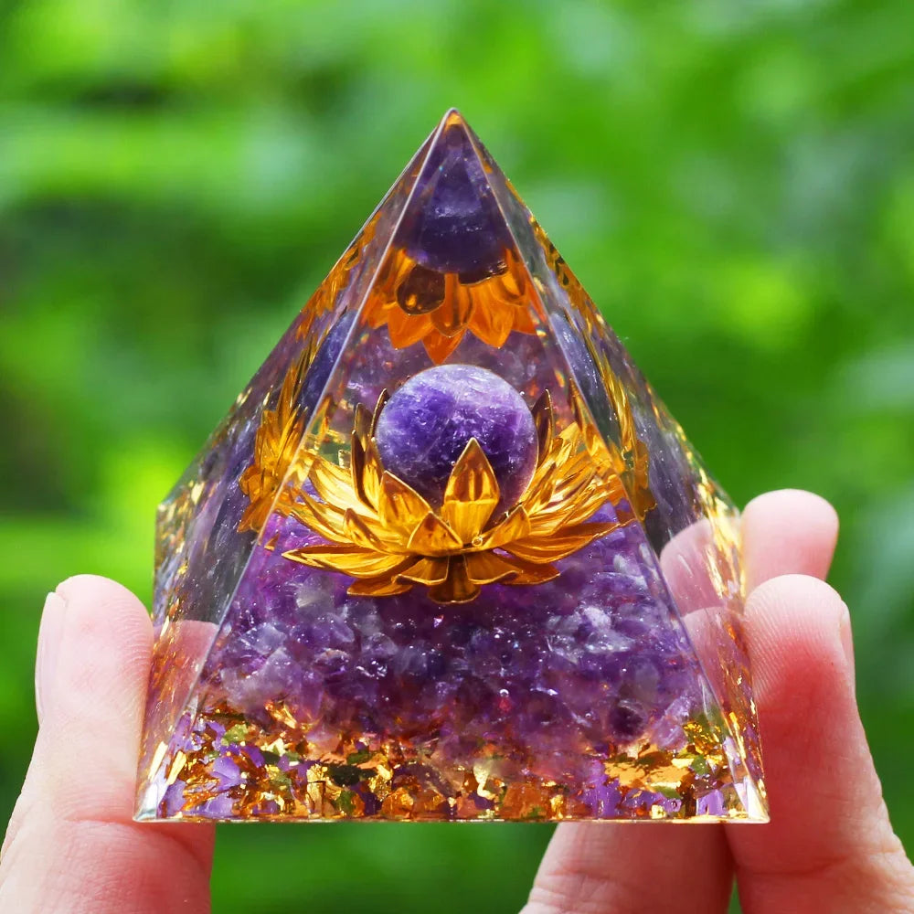 Energy Pyramid with Amethyst Ball – Orgonite Reiki Chakra Healing Crystal Craft