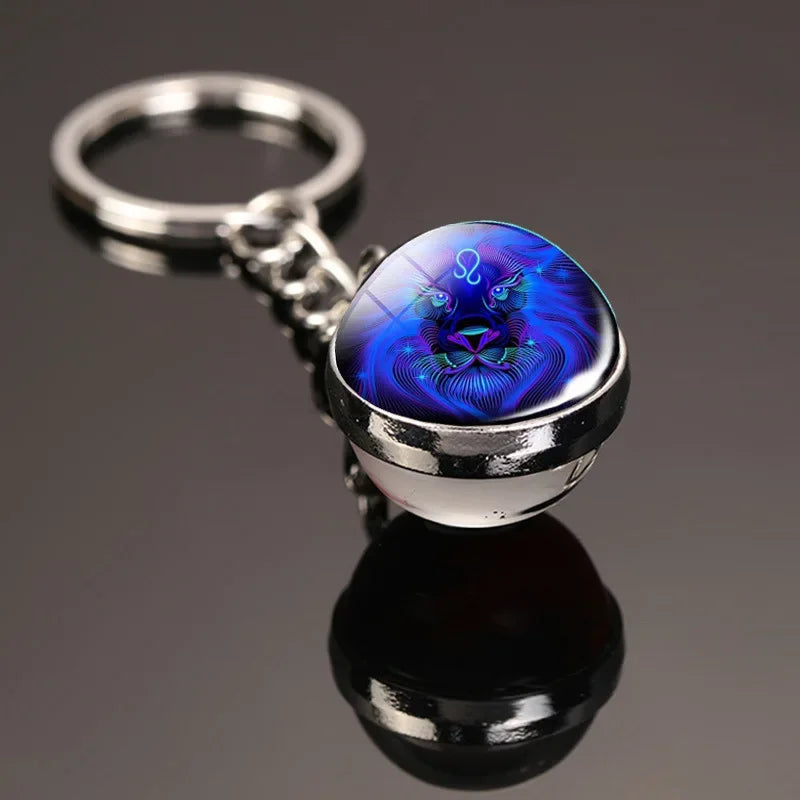 Creative 12 Constellation Key Ring – Double-Sided Time Stone Glass Ball Keychain