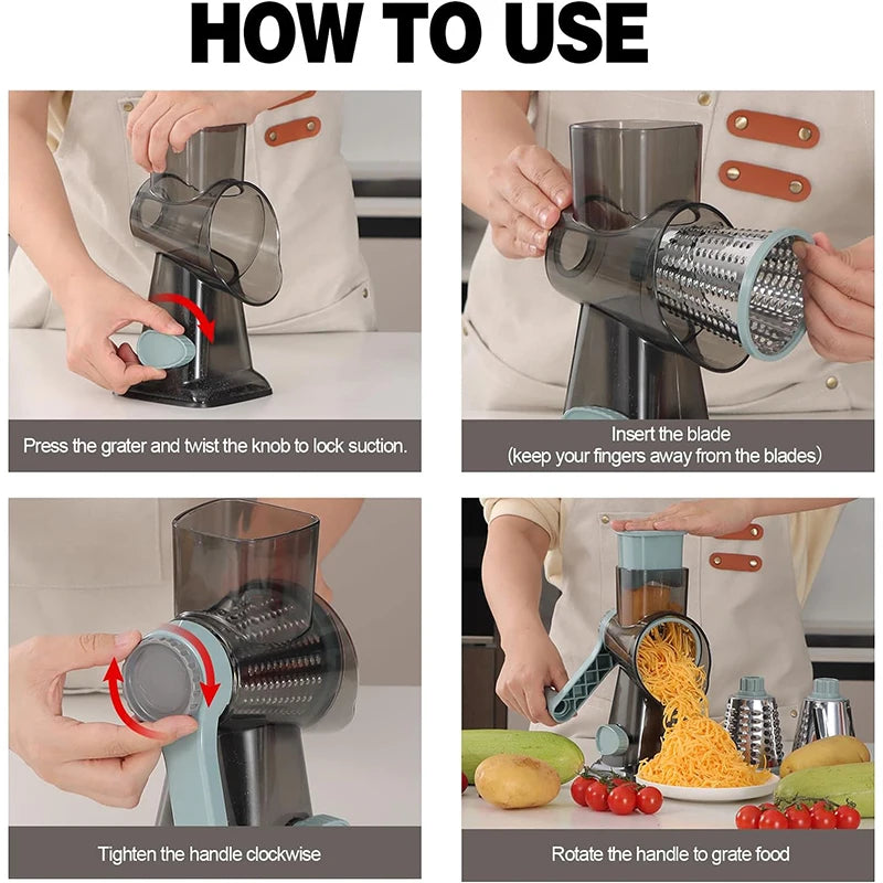 3-in-1 Rotary Cheese Grater & Vegetable Slicer