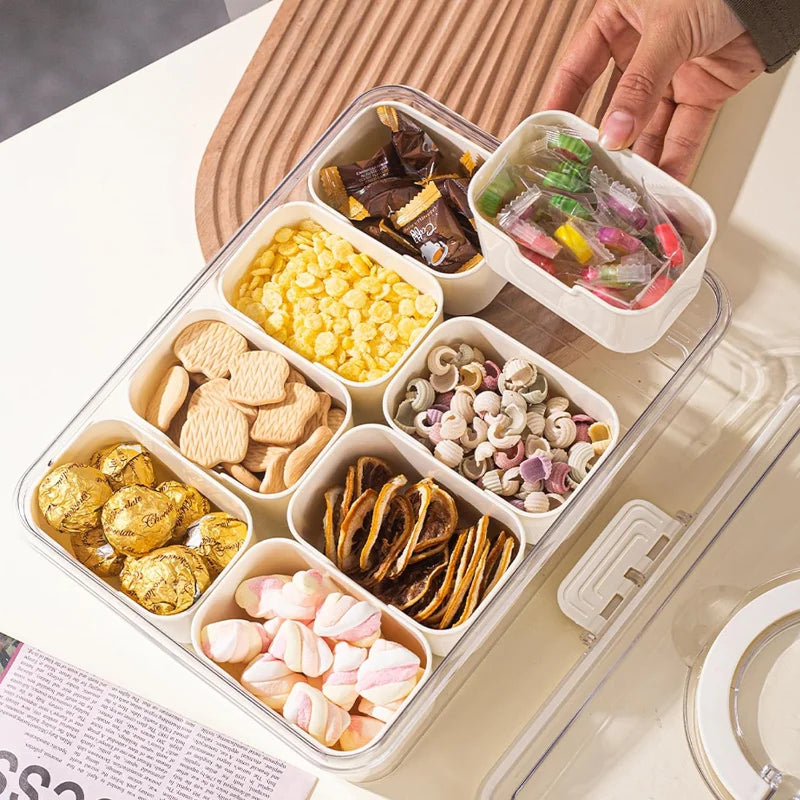 8-Grid Divided Serving Tray – Portable Storage Box for Seasoning, Snacks, Fruits, and Food