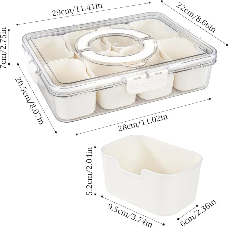 8-Grid Divided Serving Tray – Portable Storage Box for Seasoning, Snacks, Fruits, and Food