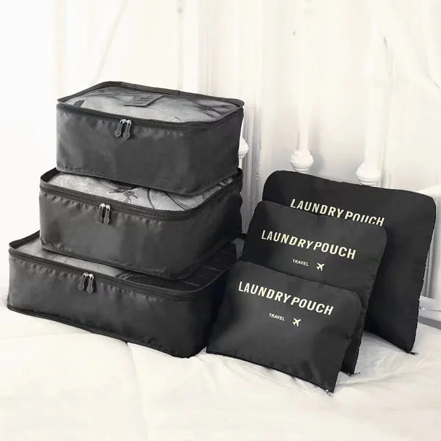 6Pcs Travel Clothes Storage Bags Set – Portable Luggage Organizer Pouch Packing Cube for Shoes and Clothes