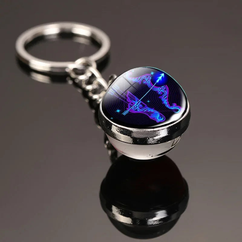 Creative 12 Constellation Key Ring – Double-Sided Time Stone Glass Ball Keychain