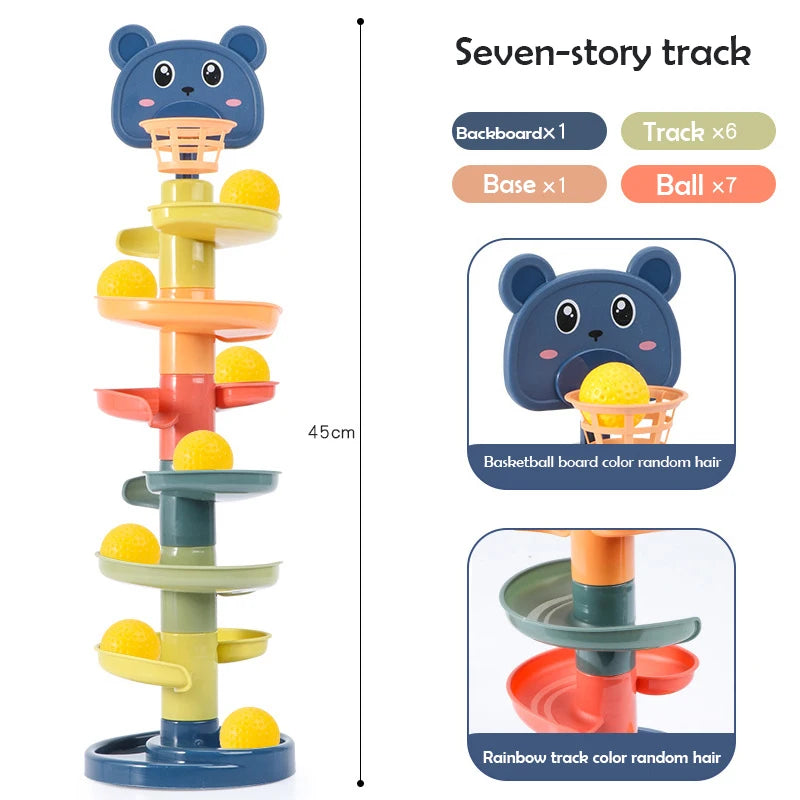 2-7 Layers Track Rolling Ball Pile Tower – Educational Toy for Babies and Kids