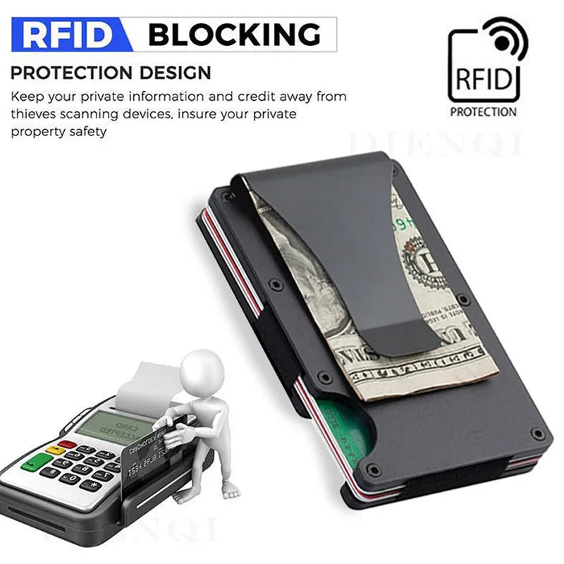 Slim RFID-Blocking Metal Wallet for Men - Front Pocket Wallet with Money Clip