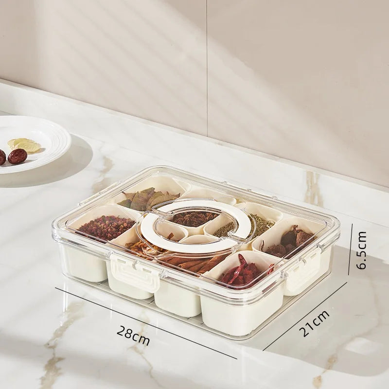 8-Grid Divided Serving Tray – Portable Storage Box for Seasoning, Snacks, Fruits, and Food
