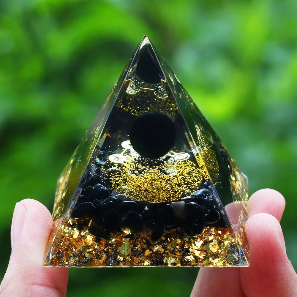 Energy Pyramid with Amethyst Ball – Orgonite Reiki Chakra Healing Crystal Craft