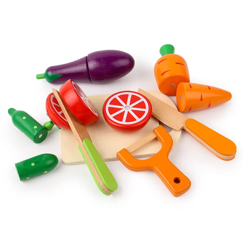 Wooden Pretend Play Cutting Fruits & Vegetables – Montessori Kitchen Toy