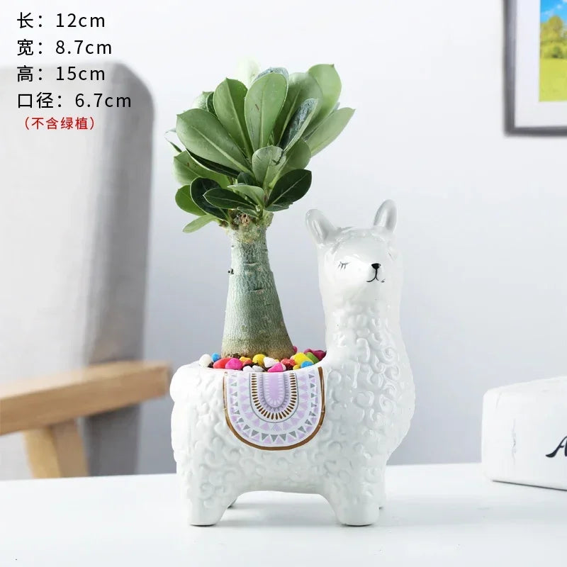 Cartoon Cute Alpaca Ceramic Succulent Flower Pot – Creative Decorative Gift