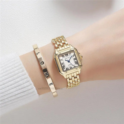 Women's Fashion Square Watch – Gold Alloy Strap Luxury Quartz Wristwatch
