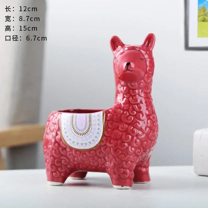 Cartoon Cute Alpaca Ceramic Succulent Flower Pot – Creative Decorative Gift